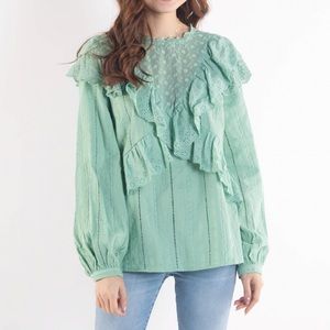 Long Sleeve Ruffled Eyelet Tunic Top